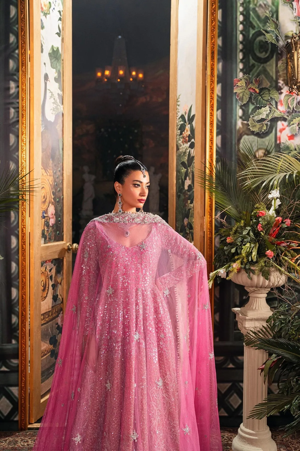 Pink Pakistani Bridal Dress in Pishwas Frock Style