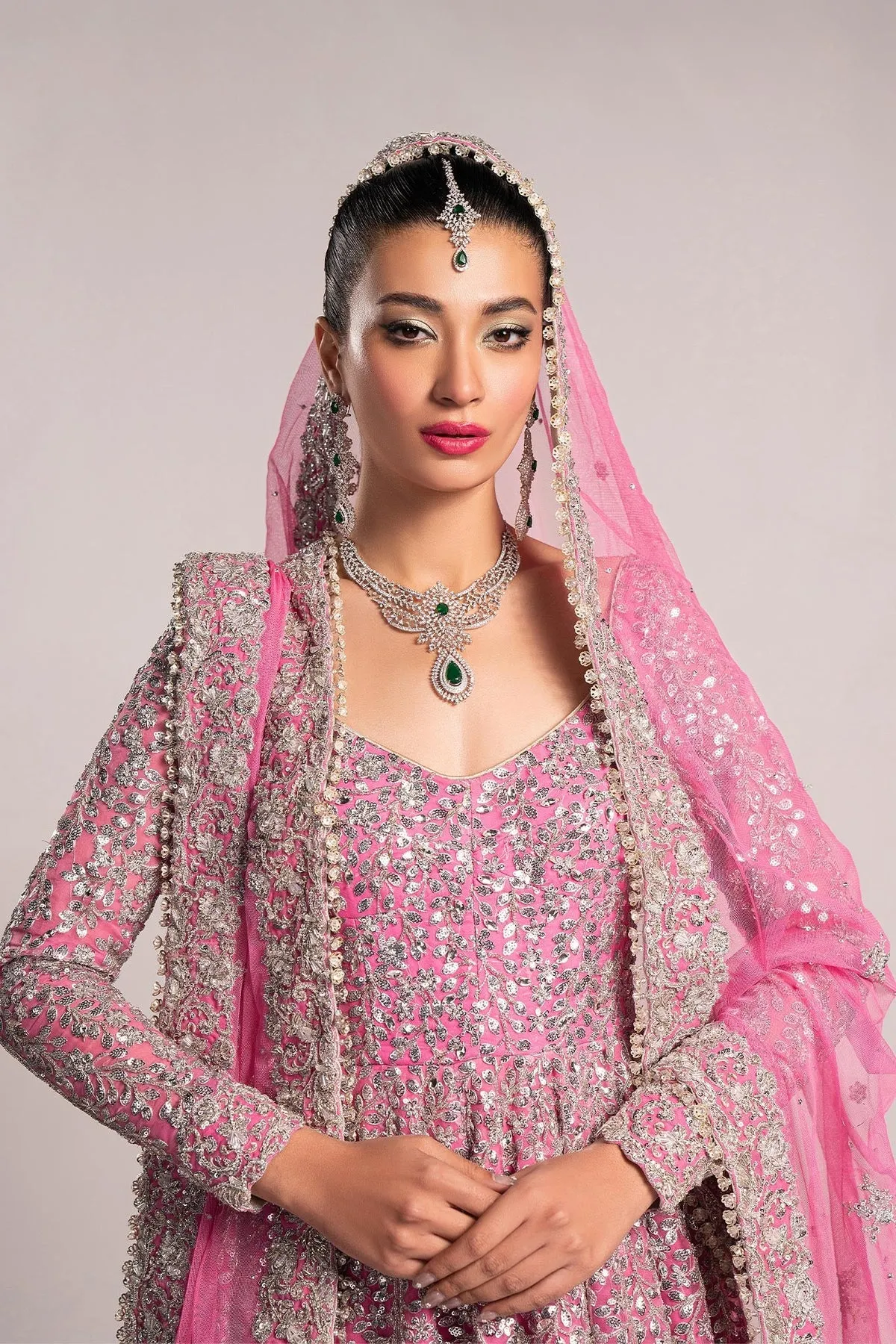 Pink Pakistani Bridal Dress in Pishwas Frock Style