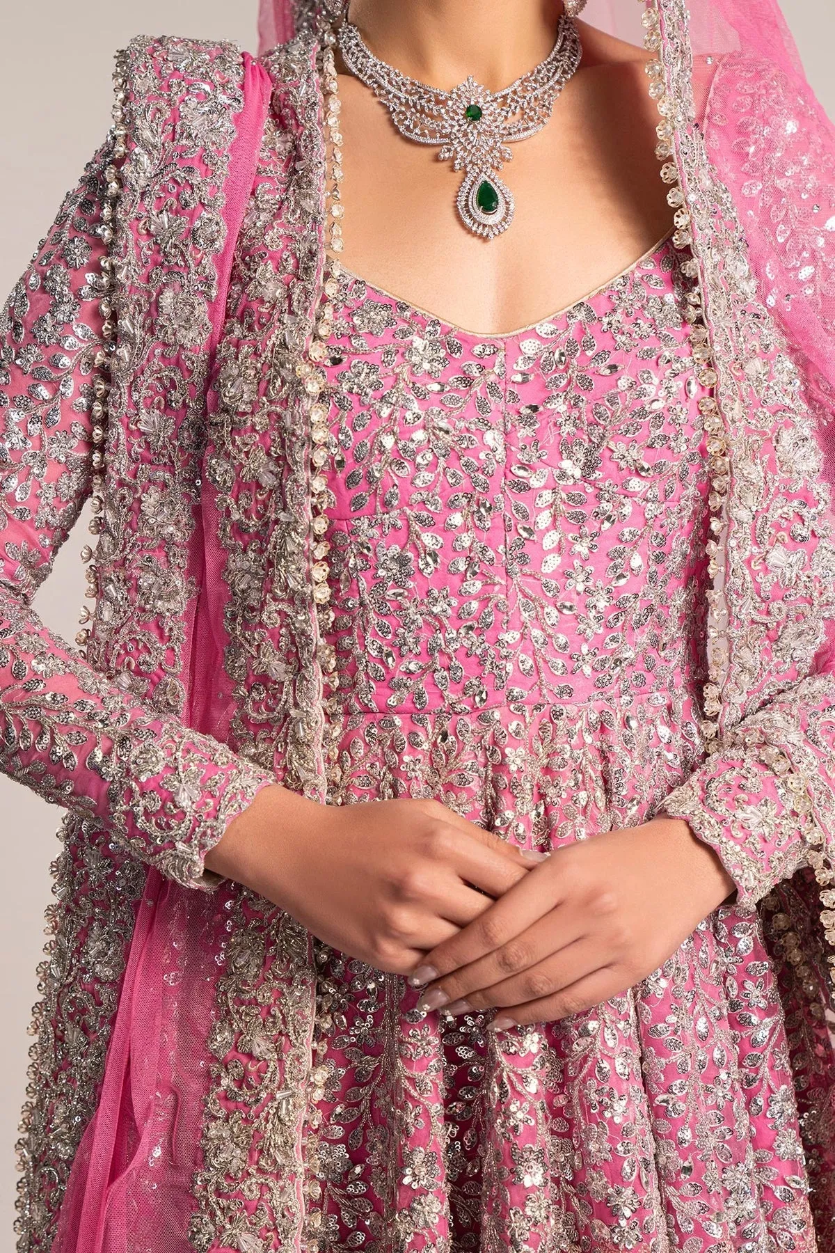 Pink Pakistani Bridal Dress in Pishwas Frock Style