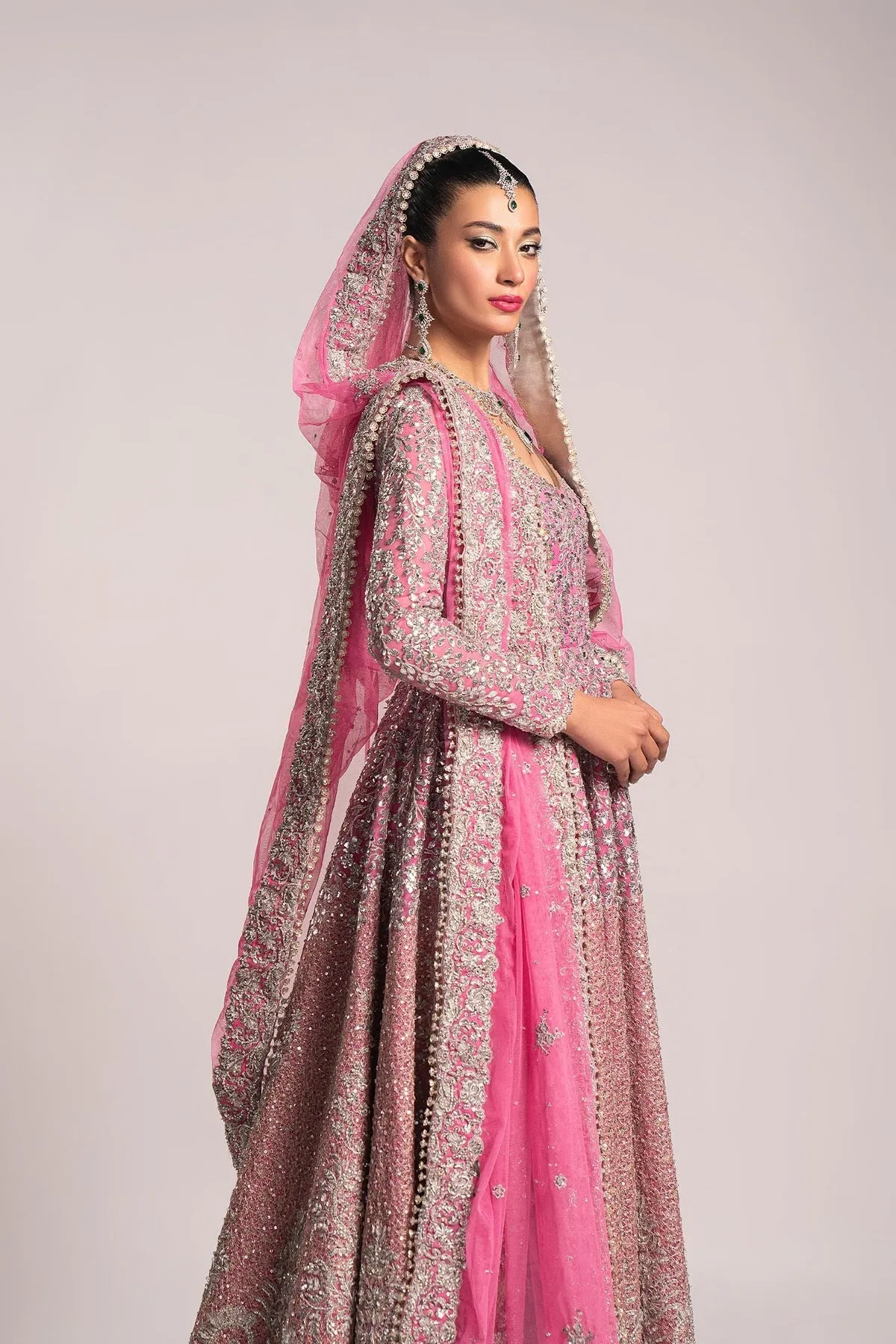 Pink Pakistani Bridal Dress in Pishwas Frock Style