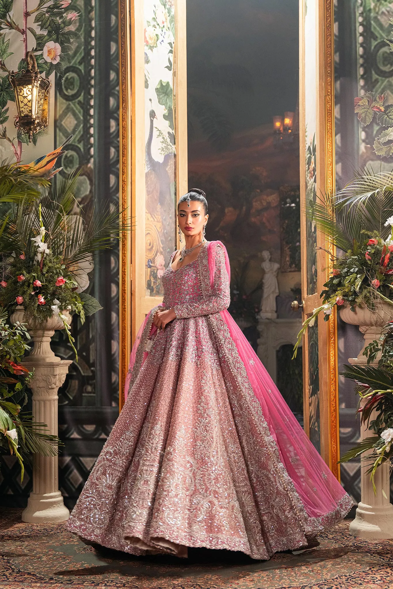 Pink Pakistani Bridal Dress in Pishwas Frock Style