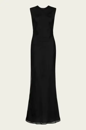 Pinstripe Silk Maxi Dress in Black