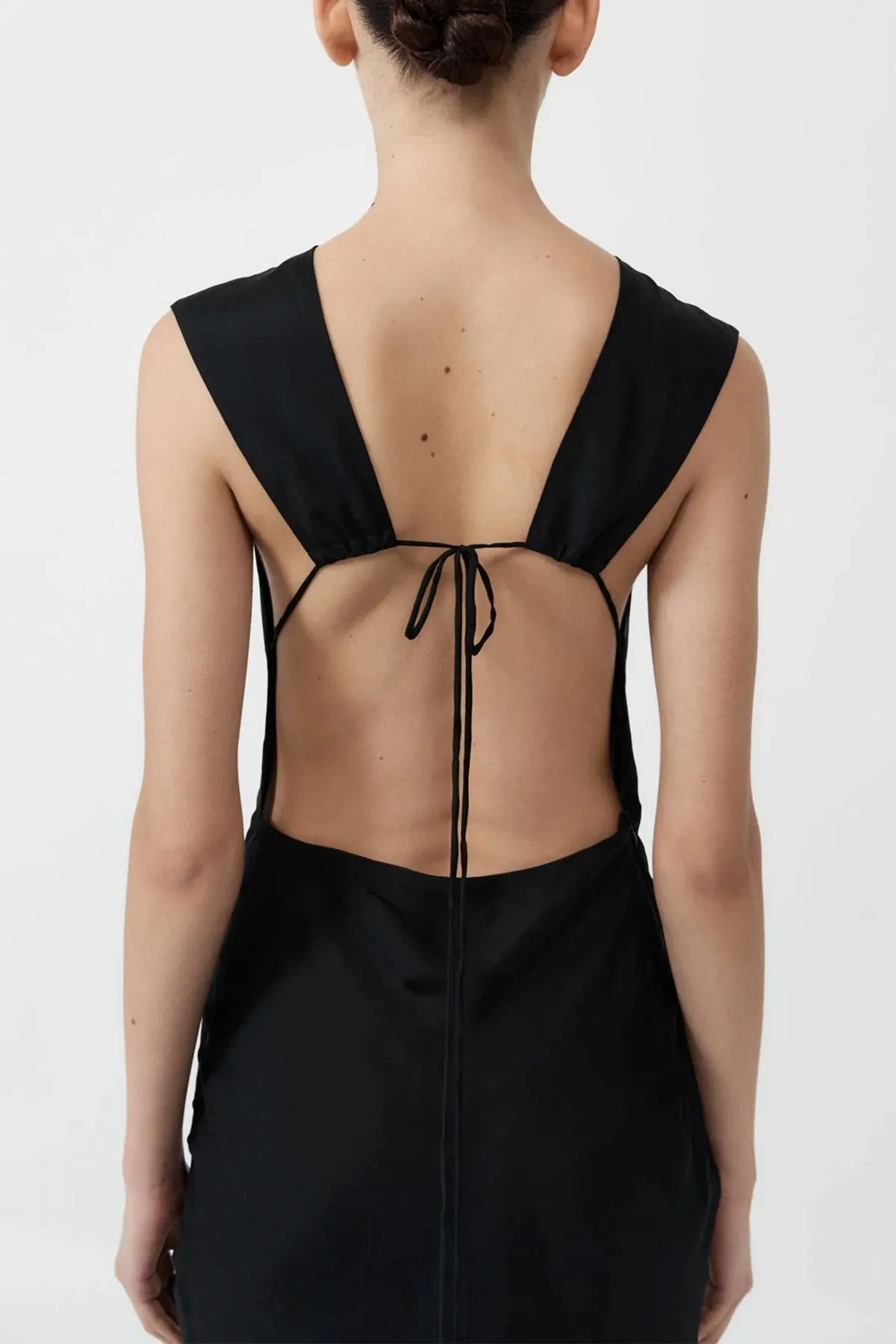 Pinstripe Silk Maxi Dress in Black