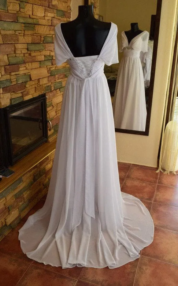 Pleated Chiffon A-Line Dress With Lace-Up Back and Rhinestones-ET_711368