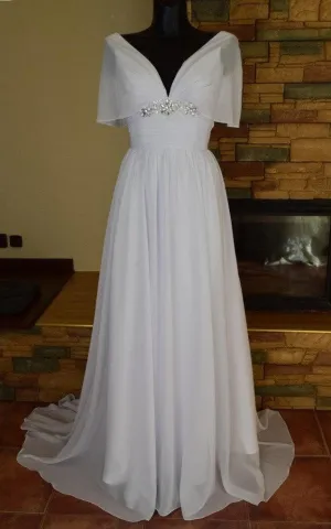 Pleated Chiffon A-Line Dress With Lace-Up Back and Rhinestones-ET_711368