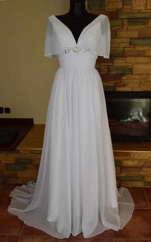 Pleated Chiffon A-Line Dress With Lace-Up Back and Rhinestones-ET_711368