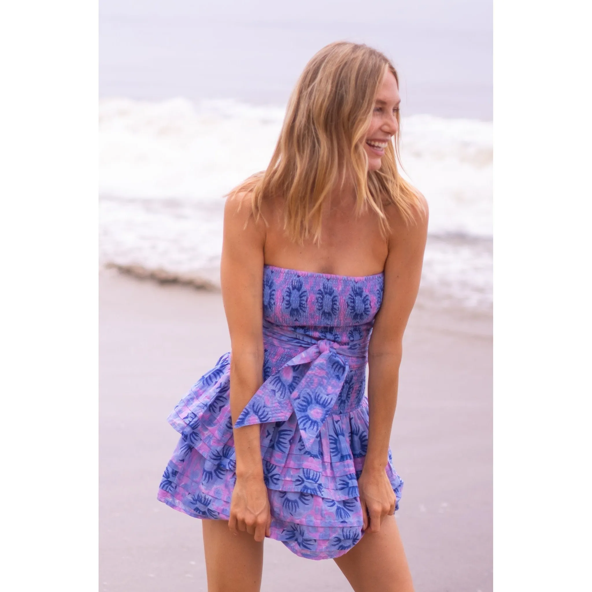 Pleated Smocked Mini Dress
