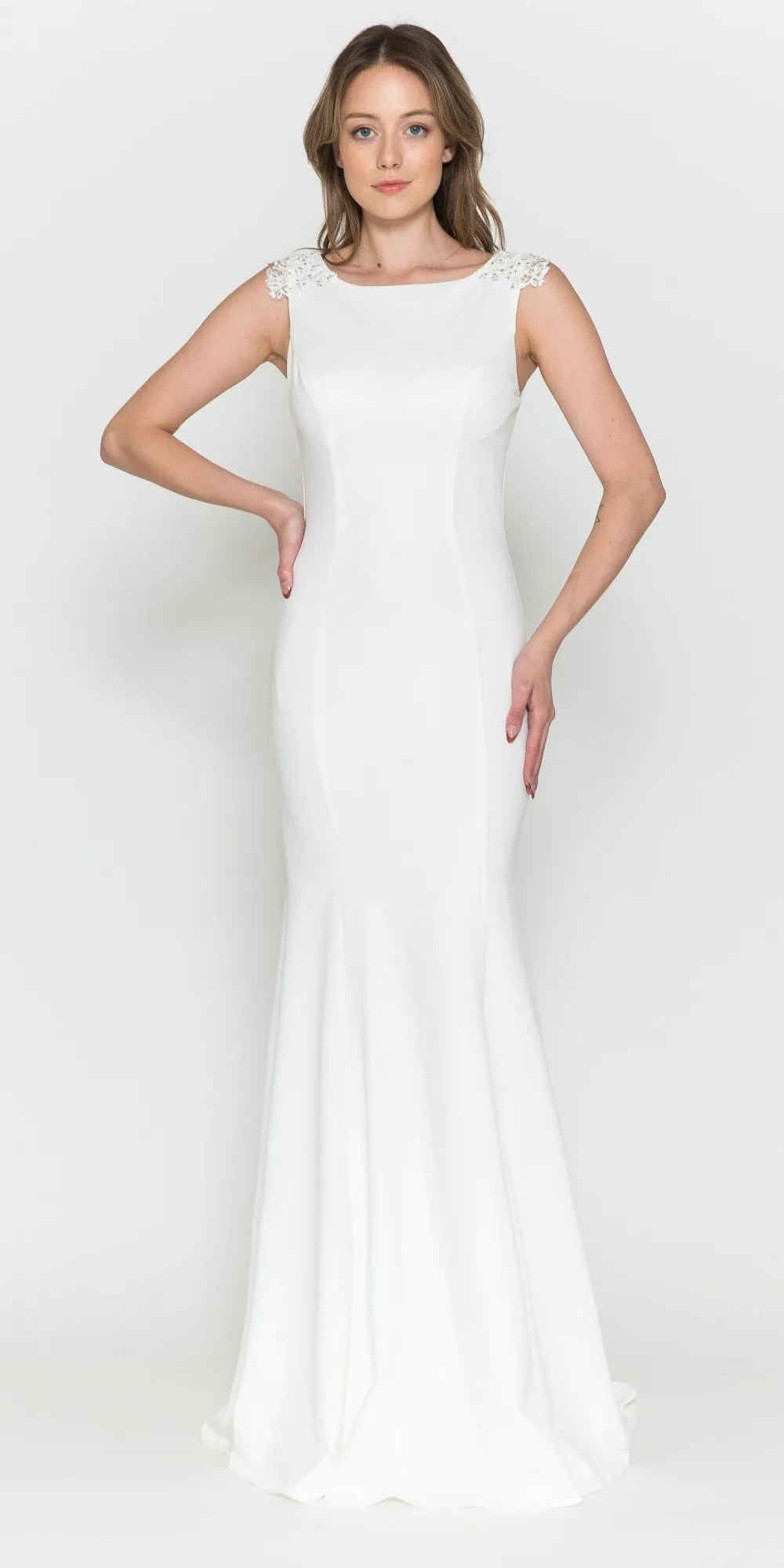 Poly USA 8566 Floor Length Round Neck Sleeveless Dress Detachable Cape