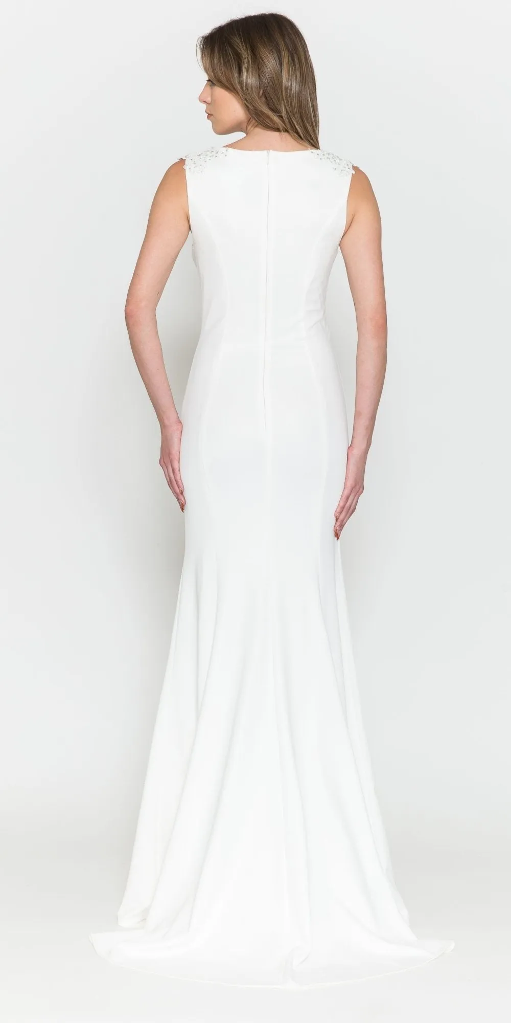Poly USA 8566 Floor Length Round Neck Sleeveless Dress Detachable Cape