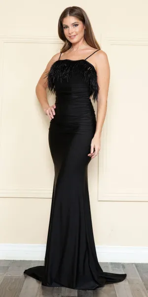 Poly USA 9070 Floor Length Span Jersey Gown with Feather Bodice