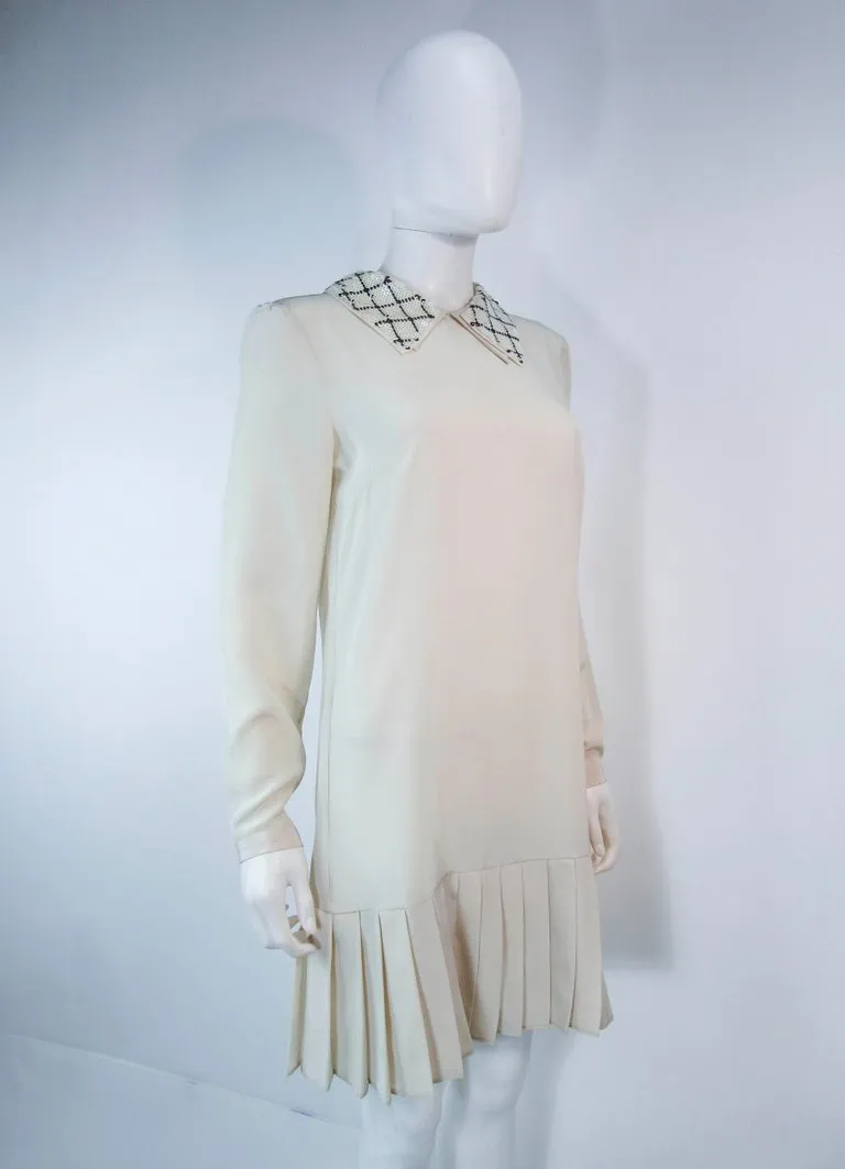 PRADA Cream Silk Sequin Collar Pleated Dress Size 24