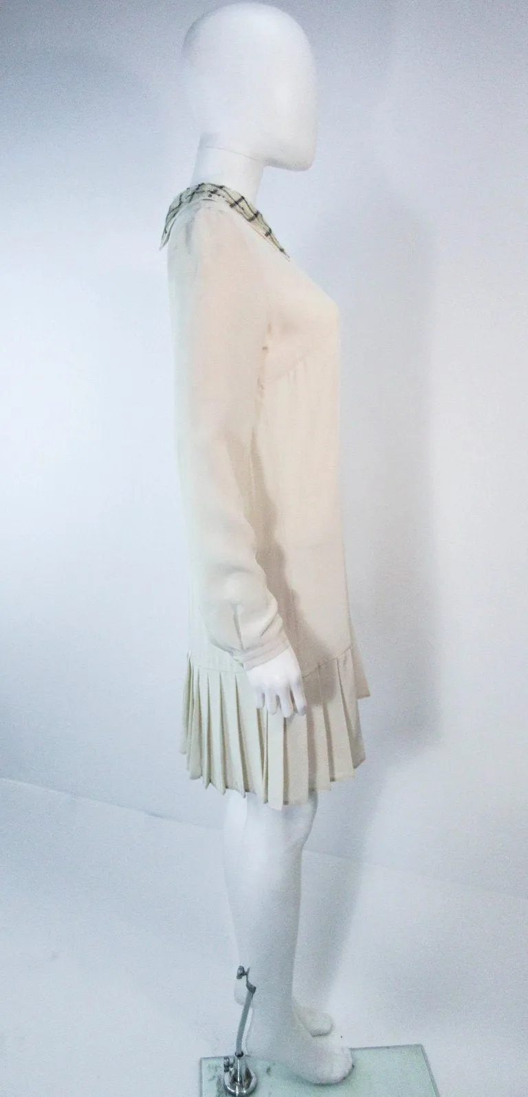 PRADA Cream Silk Sequin Collar Pleated Dress Size 24