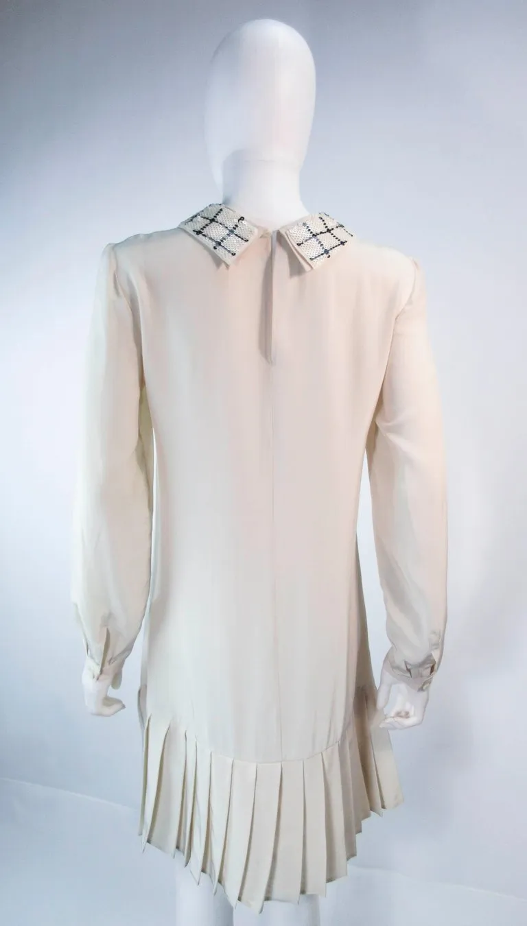 PRADA Cream Silk Sequin Collar Pleated Dress Size 24