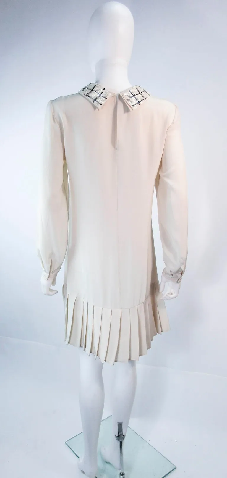PRADA Cream Silk Sequin Collar Pleated Dress Size 24
