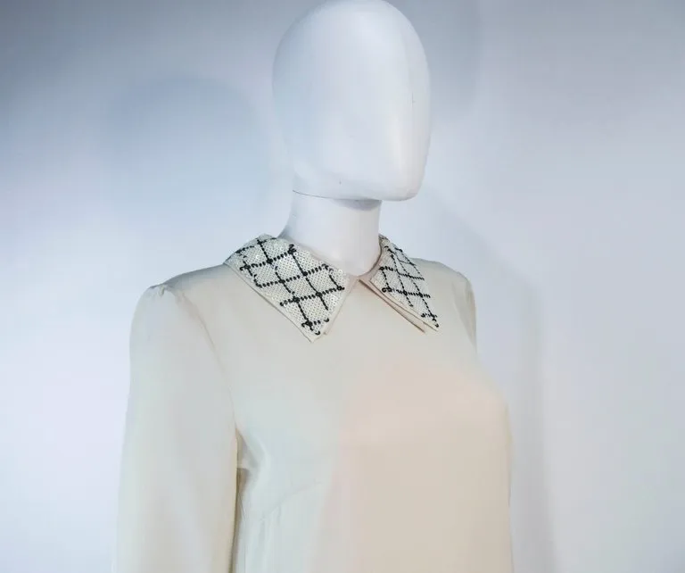 PRADA Cream Silk Sequin Collar Pleated Dress Size 24