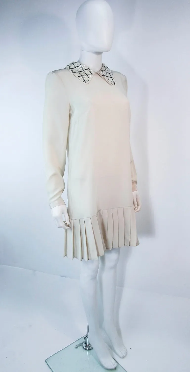 PRADA Cream Silk Sequin Collar Pleated Dress Size 24
