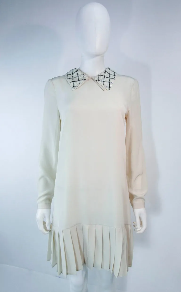 PRADA Cream Silk Sequin Collar Pleated Dress Size 24