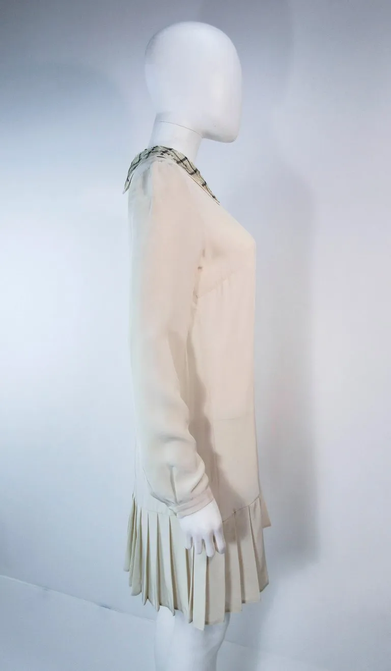 PRADA Cream Silk Sequin Collar Pleated Dress Size 24