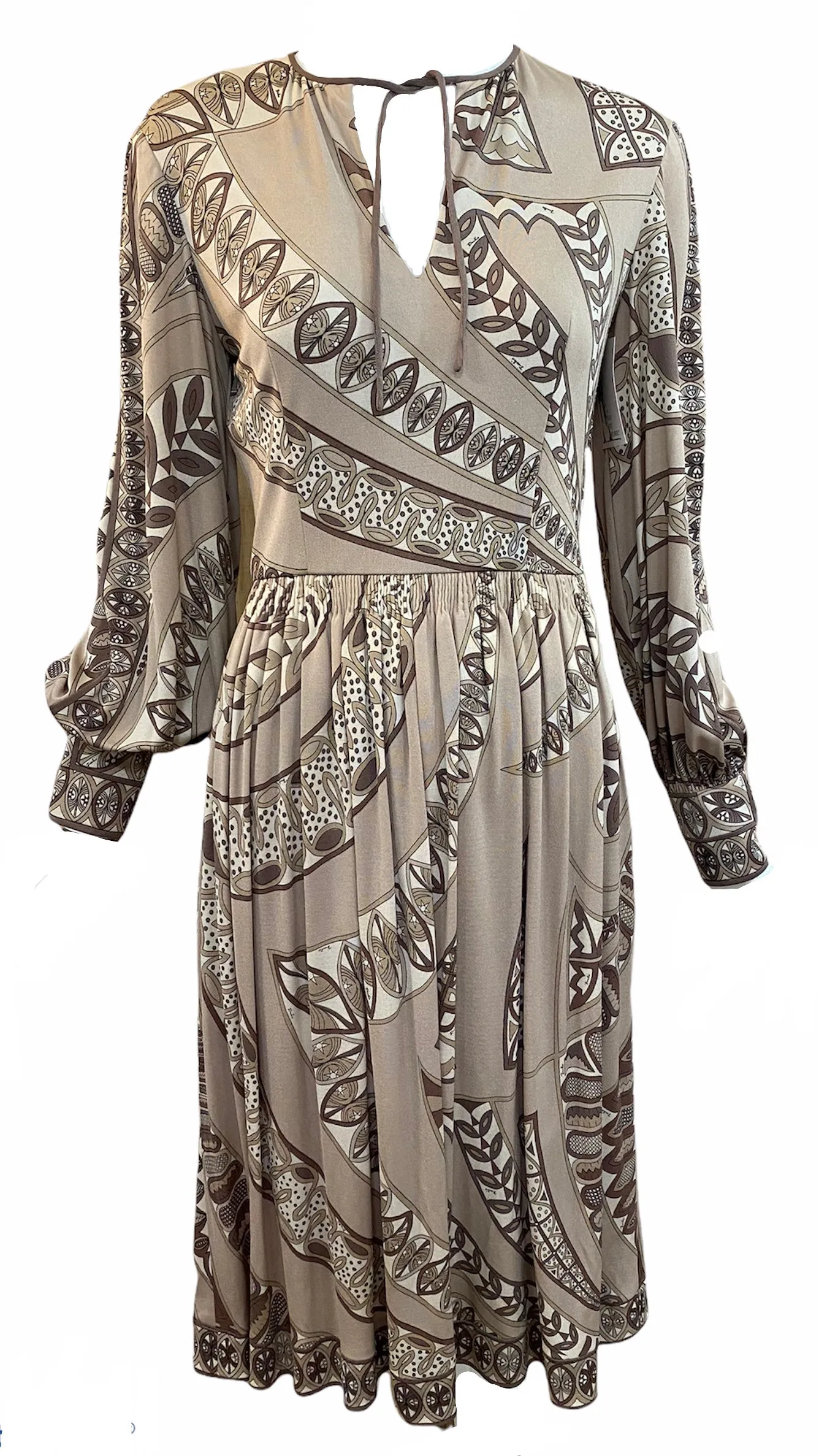 Pucci 70s Earth Tones Jersey Dress with Iconic Print