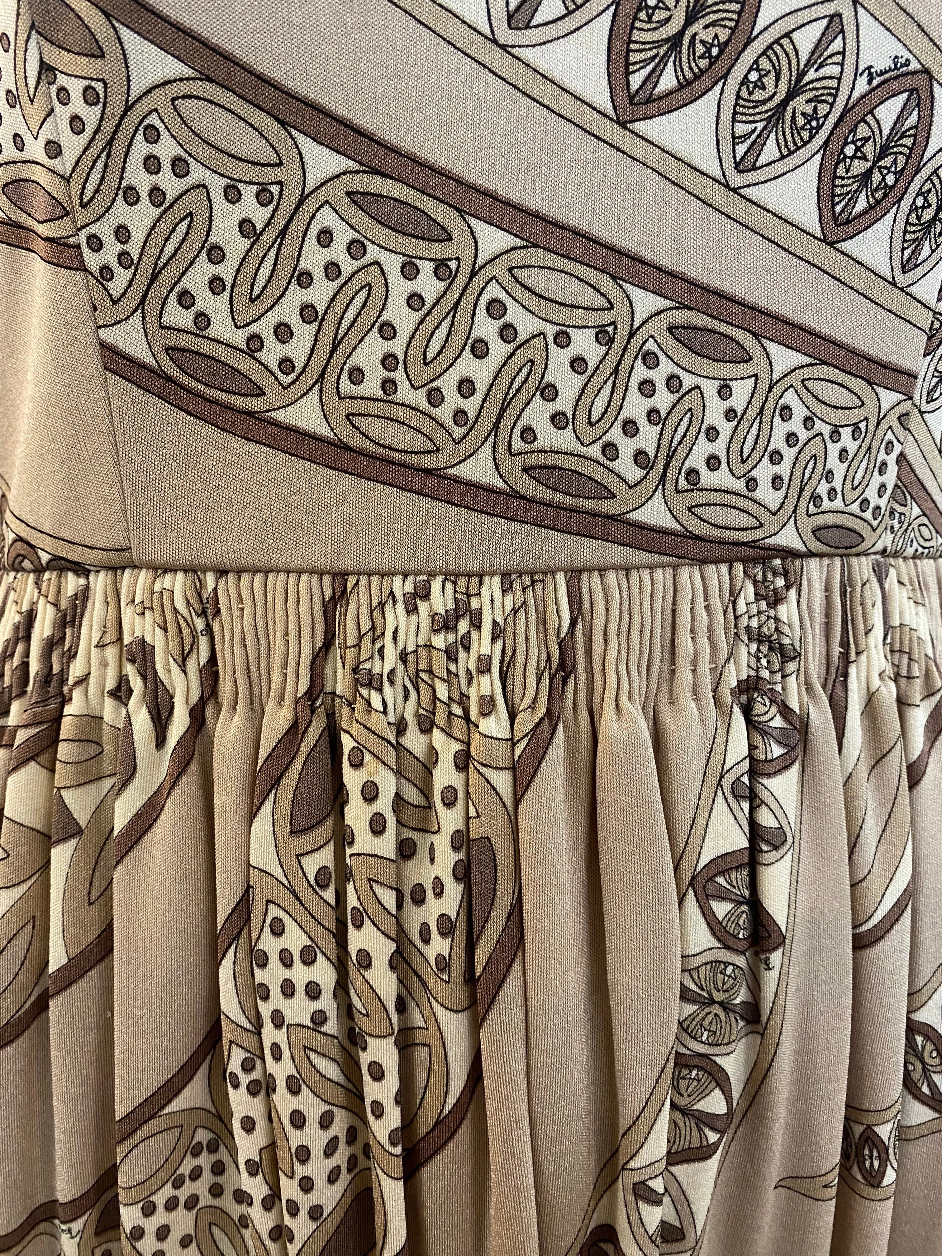 Pucci 70s Earth Tones Jersey Dress with Iconic Print