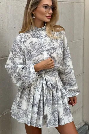 Puff Sleeve Stand Collar Lace Retro A-Line dress