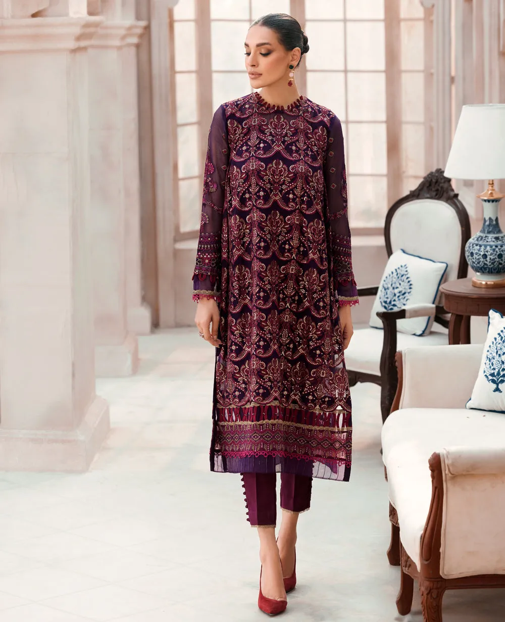 Purple Embroidered Pakistani Salwar Kameez Party Dress