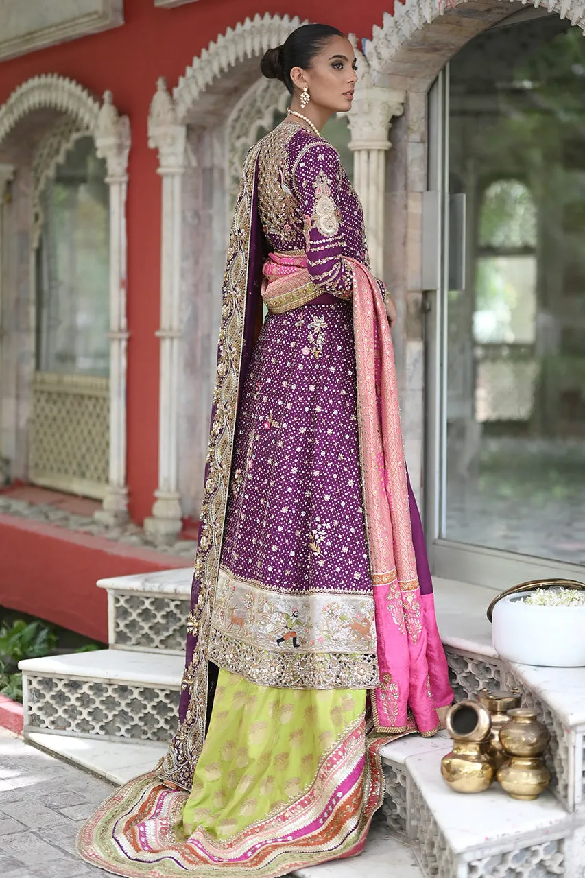 Purple Frock Pishwas Dress Lehenga for Indian Bridal Wear