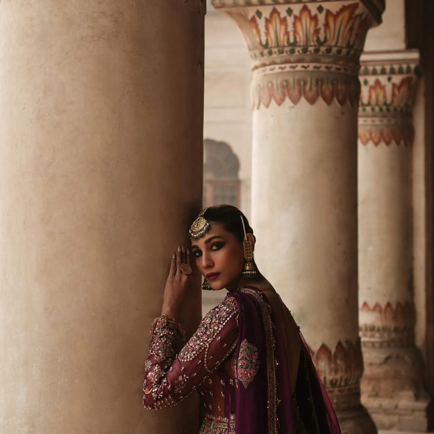 Purple Pakistani Bridal Dress in Pishwas Frock Style