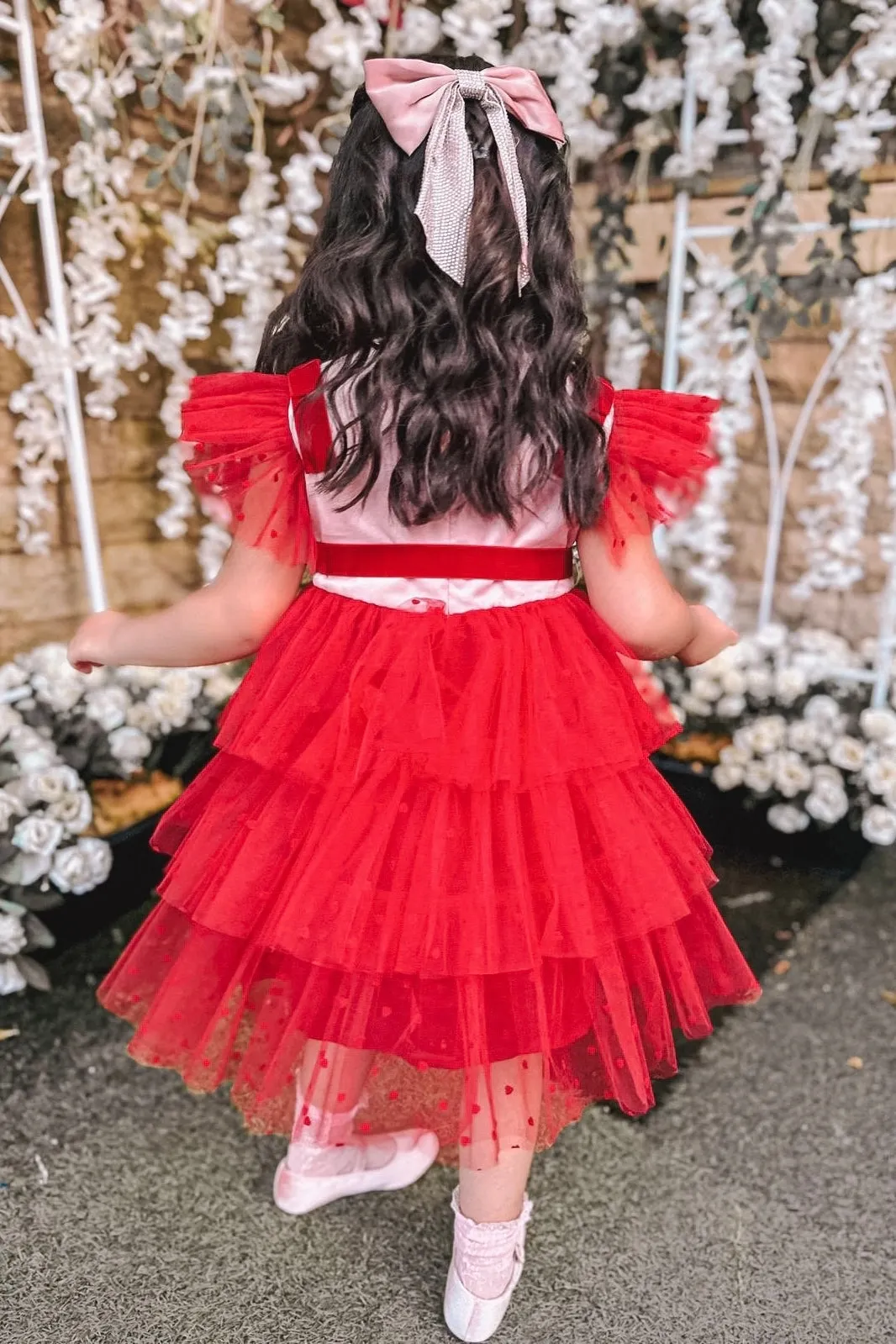 "Amora" Pink & Red Velvet Tulle Dress