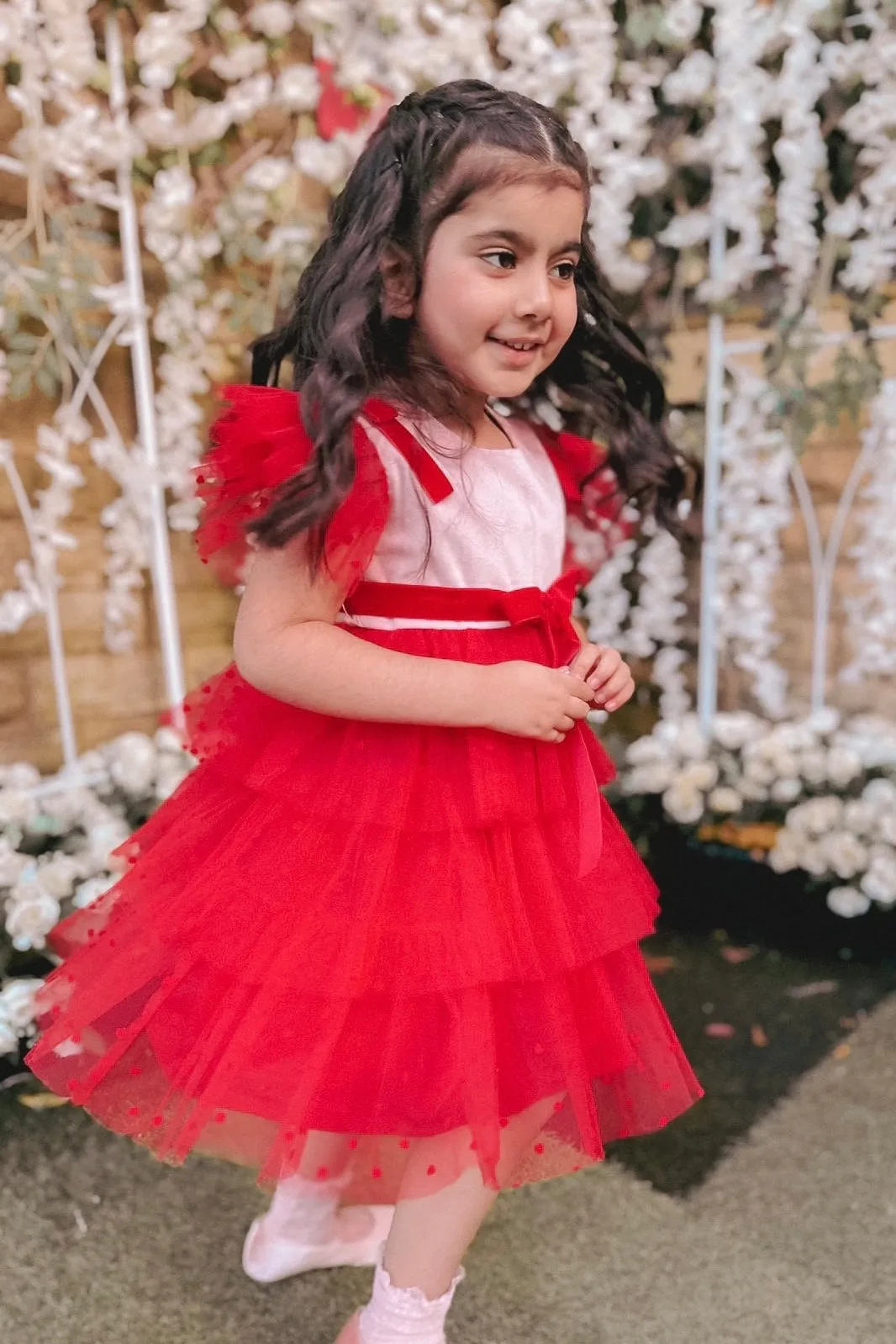 "Amora" Pink & Red Velvet Tulle Dress