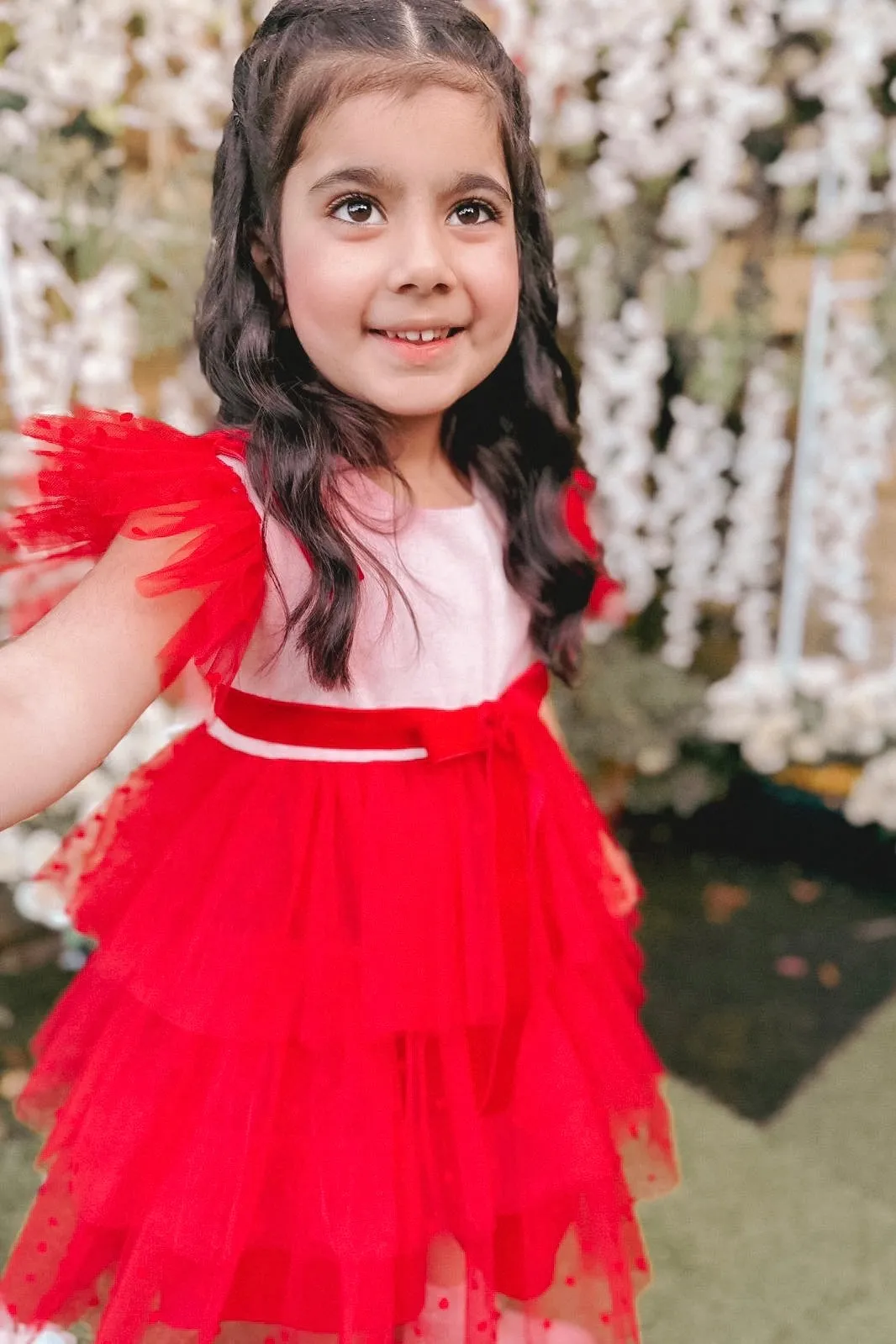 "Amora" Pink & Red Velvet Tulle Dress