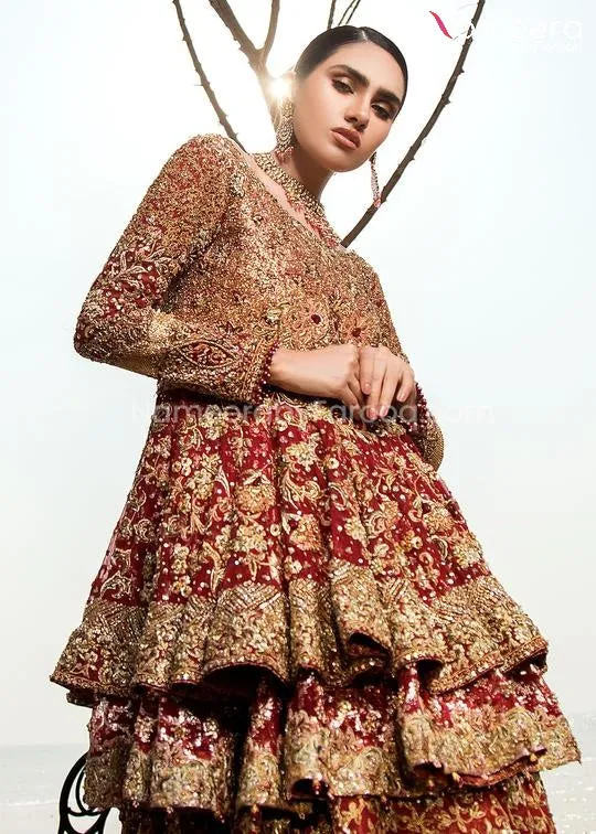 Red and Gold Pakistani Wedding Dress for Bride #BS41