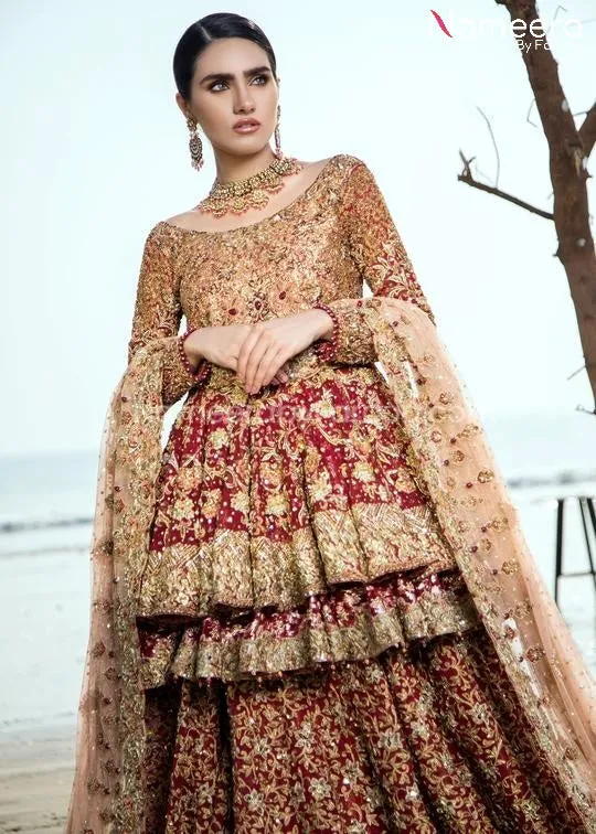 Red and Gold Pakistani Wedding Dress for Bride #BS41