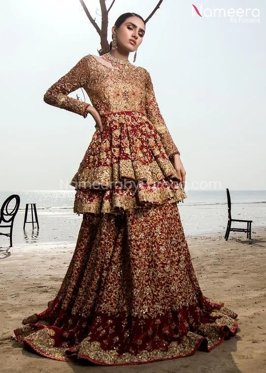 Red and Gold Pakistani Wedding Dress for Bride #BS41