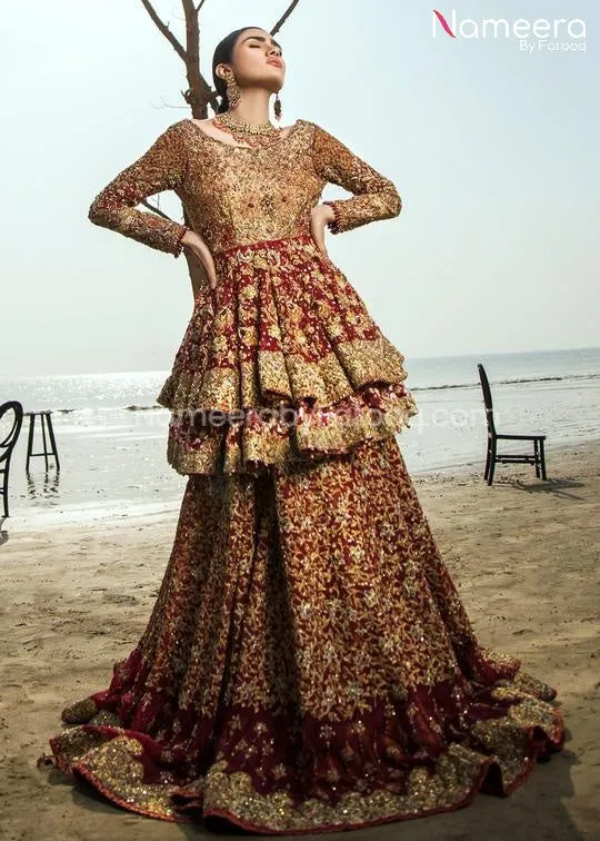 Red and Gold Pakistani Wedding Dress for Bride #BS41