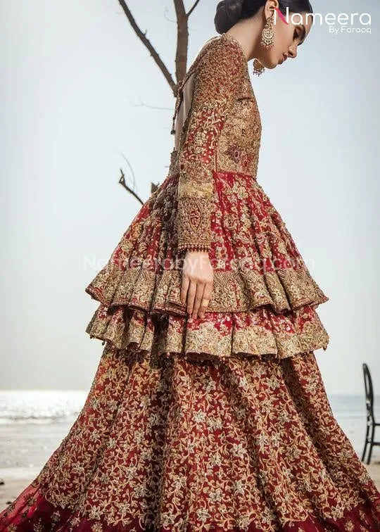 Red and Gold Pakistani Wedding Dress for Bride #BS41