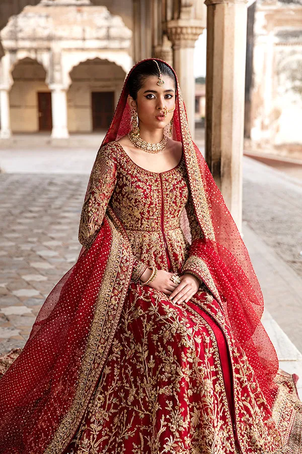 Red Lehenga and Open Pishwas Pakistani Bridal Dress