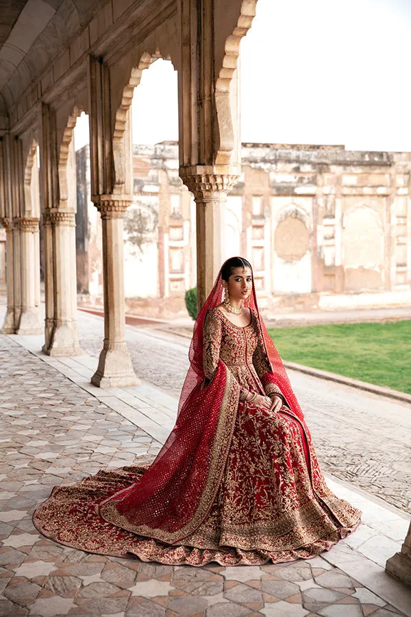 Red Lehenga and Open Pishwas Pakistani Bridal Dress