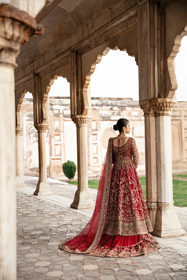 Red Lehenga and Open Pishwas Pakistani Bridal Dress