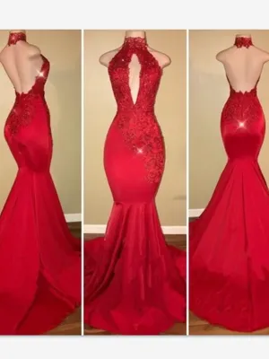 Red/Blue Mermaid Prom Dresses Party Gowns, Lace Formal Dress, Sleeveless Graduation Dresses