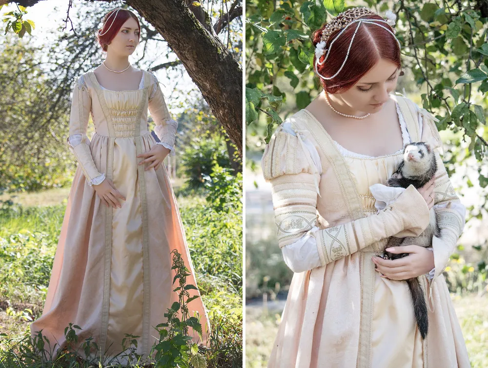Renaissance fantasy elven taffeta white wedding dress