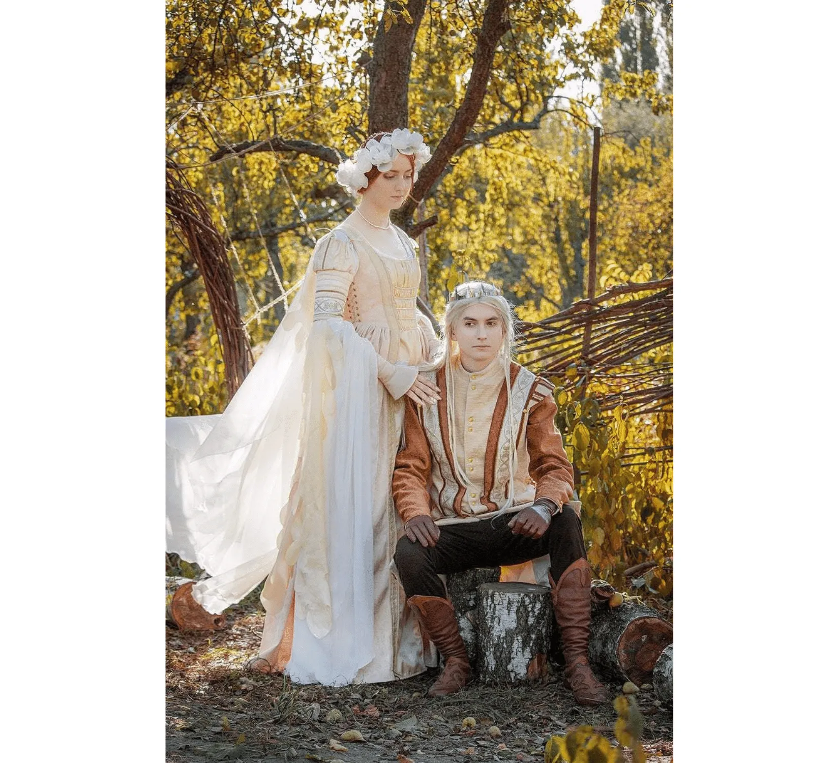 Renaissance fantasy elven taffeta white wedding dress