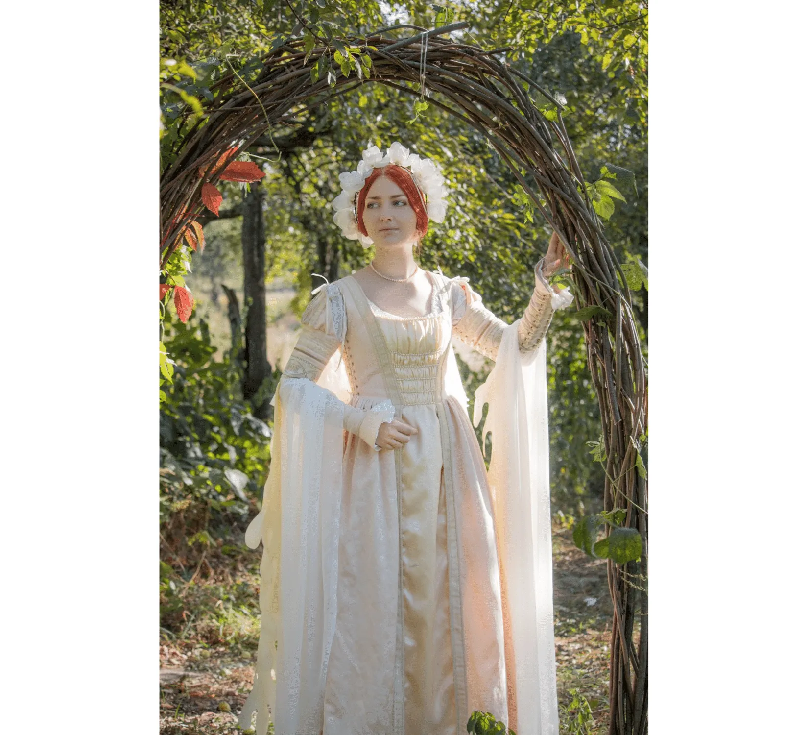 Renaissance fantasy elven taffeta white wedding dress