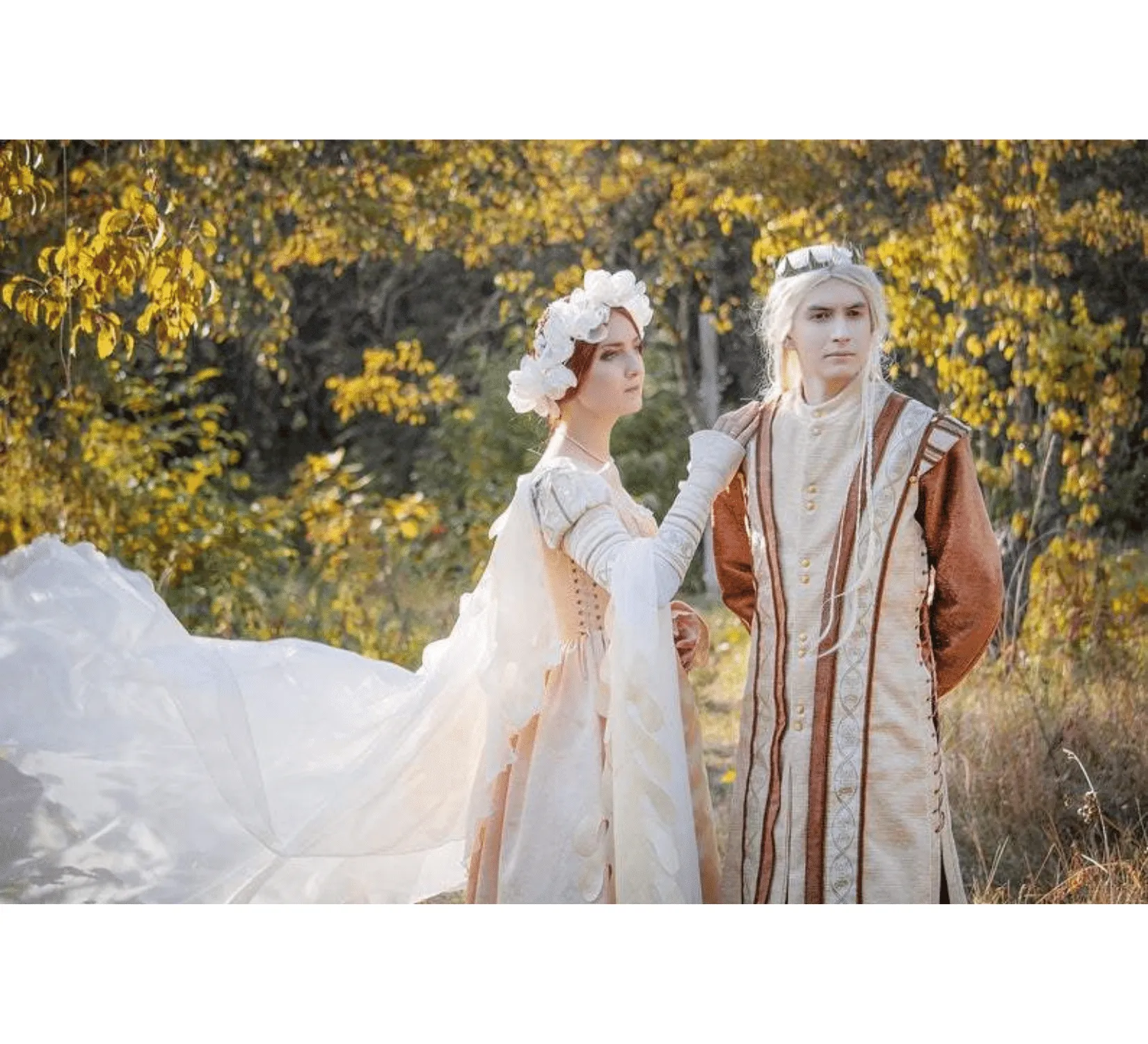 Renaissance fantasy elven taffeta white wedding dress