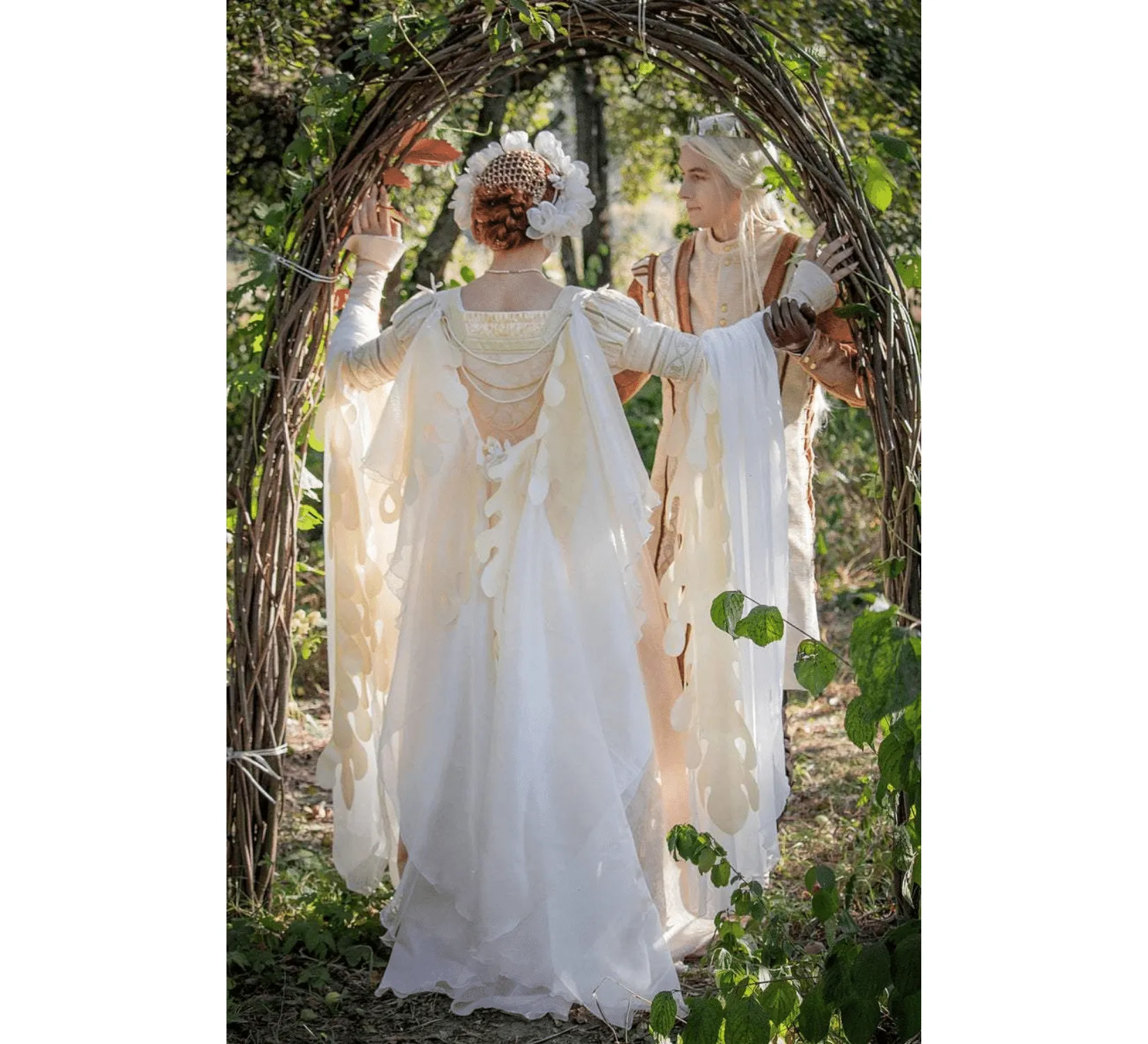 Renaissance fantasy elven taffeta white wedding dress