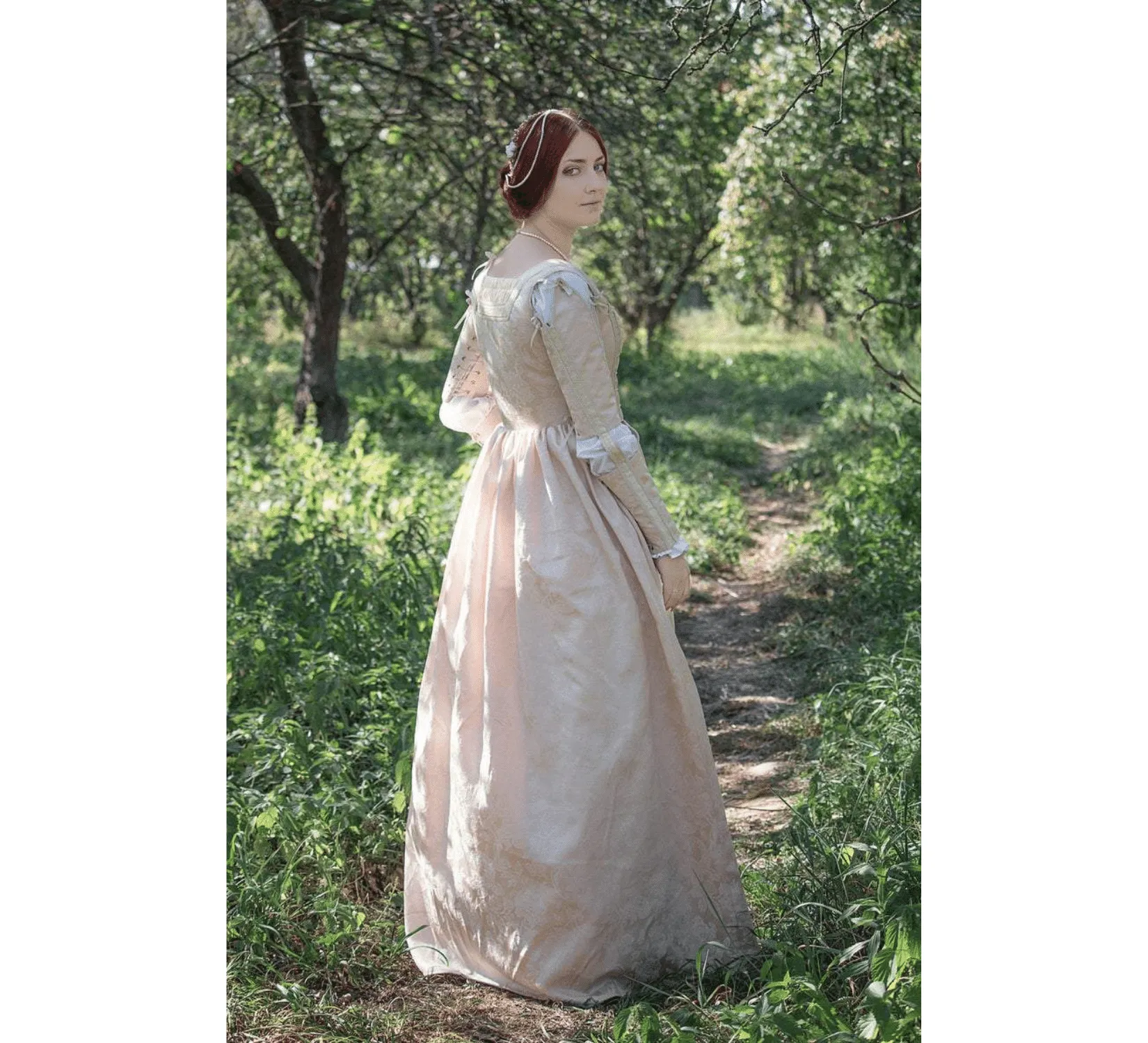 Renaissance fantasy elven taffeta white wedding dress
