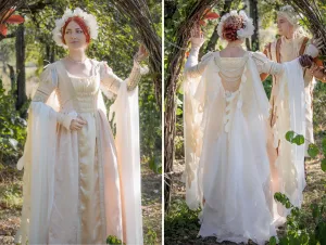 Renaissance fantasy elven taffeta white wedding dress