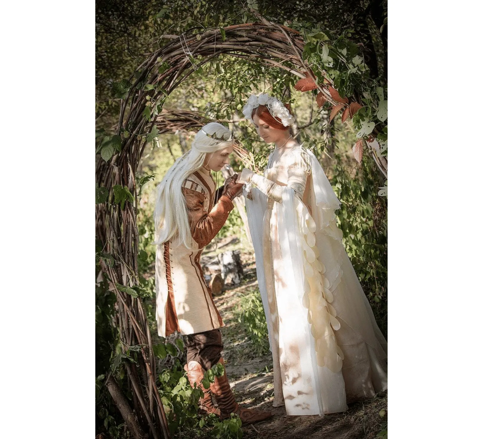 Renaissance fantasy elven taffeta white wedding dress