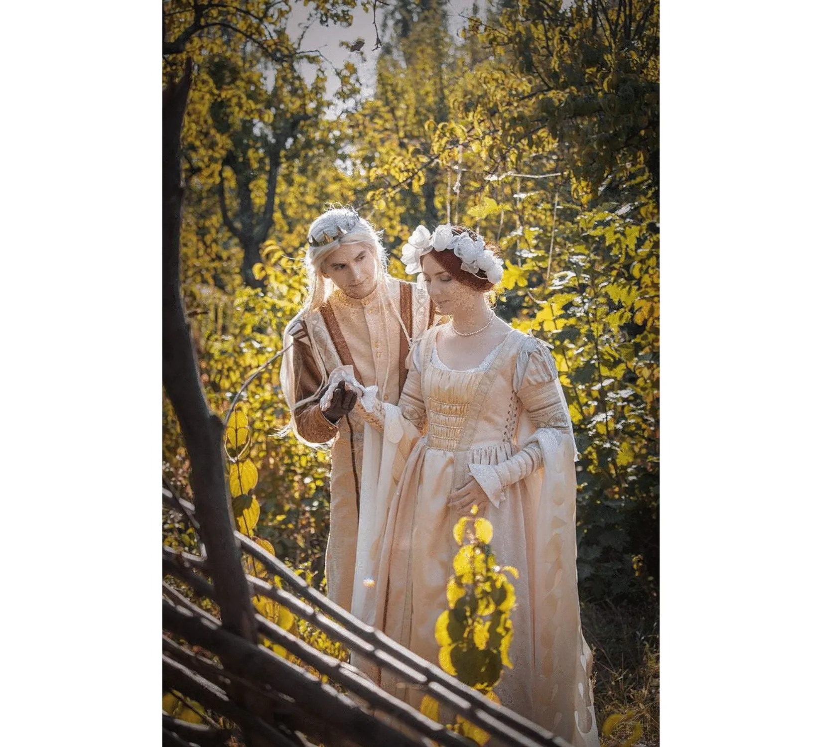 Renaissance fantasy elven taffeta white wedding dress