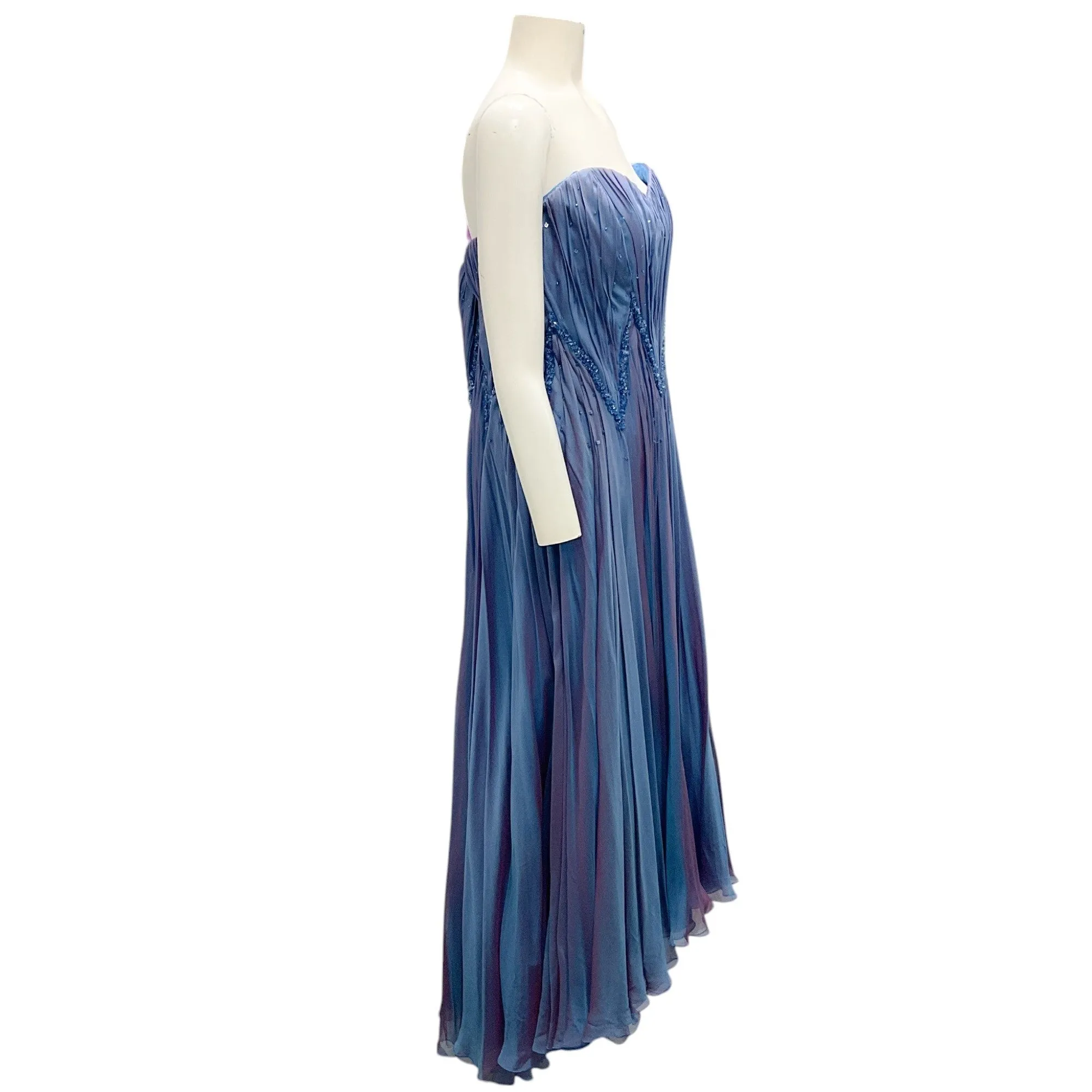 Rene Ruiz Collection Blue Iridescent Beaded Strapless Gown / Formal Dress